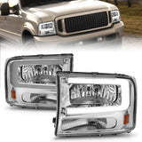 ANZO 99-04 Ford F250/F350/F450/Excursion (excl. 99) Crystal Headlights - w/ Light Bar Chrome Housing