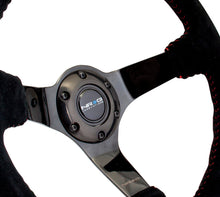 Load image into Gallery viewer, NRG Reinforced Steering Wheel (350mm / 3in. Deep) Blk Suede w/Red BBall Stitch &amp; Black 3-Spoke