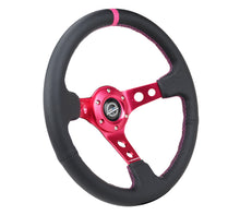 Load image into Gallery viewer, NRG Reinforced Steering Wheel (350mm/3in. Deep) Black Leather/ Fushia Center Mark/ Fushia Stitching