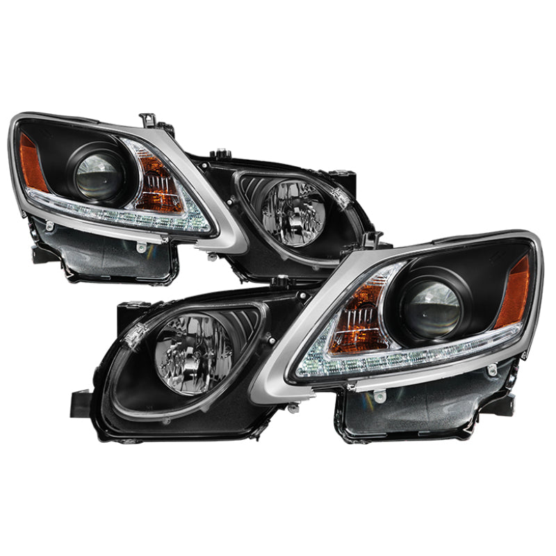 Black Spyder headlights for Lexus GS 300/350/450 06-11, HID model, OEM quality.