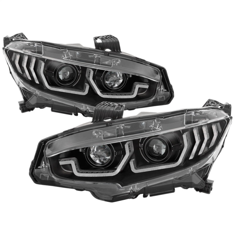 Spyder Honda Civic 16-18 2DR/4DR/Hatchback Headlight Black PRO-YD-HC16PL-SEQ-BK