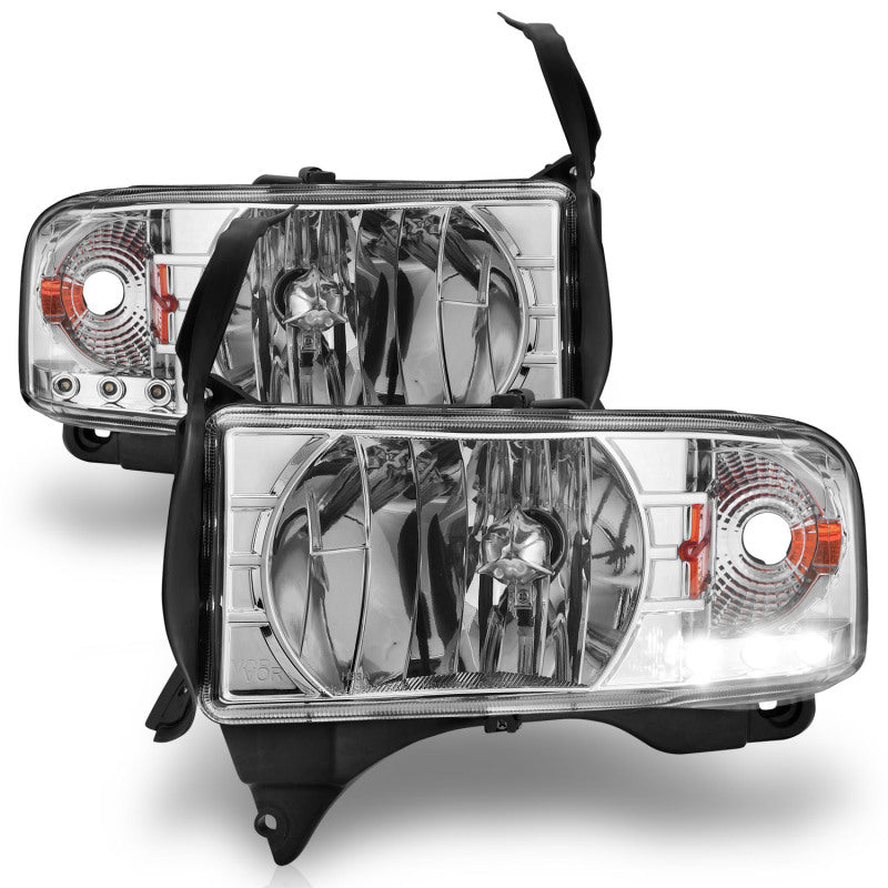 ANZO 1994-2001 Dodge Ram Crystal Headlights Chrome w/ LED