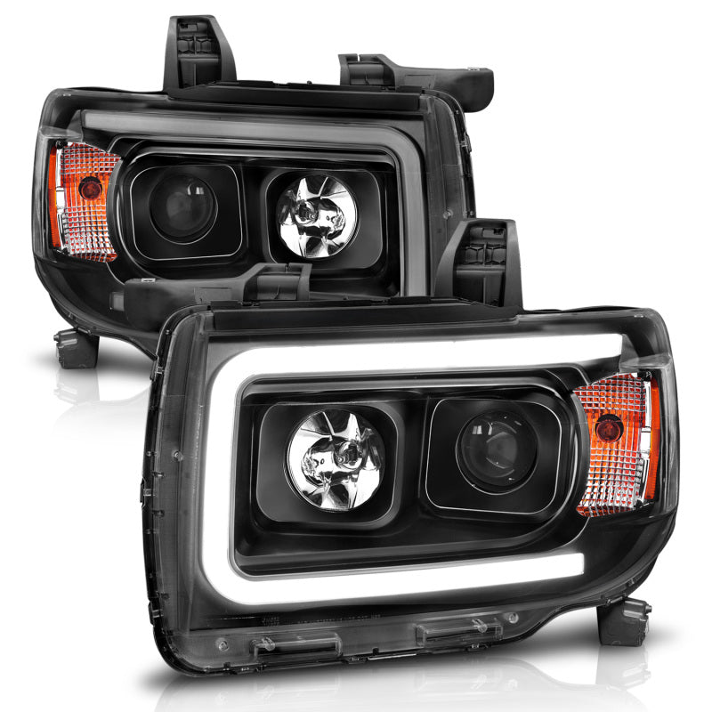 ANZO 2015+ GMC Canyon Projector Headlights w/ Plank Style Design Black w/ Amber