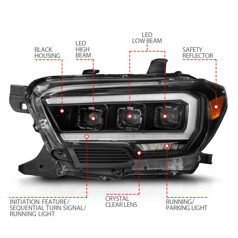 ANZO 16-22 Toyota Tacoma SR/SR5 ONLY Full LED Proj Headlights w/Light Bar Seq. Blk w/Initiation Lgt