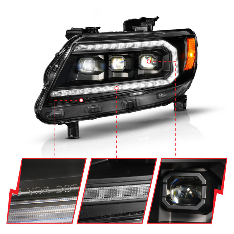 ANZO 15-22 Chevy Colorado Blk Housing Full LED DRL Projector Headlight w/ Sequential Light Bar