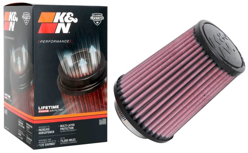 K&N Universal Rubber Filter 2-1/2in Flg / 4-1/2in OD B / 3-1/2in OD T / 6in H - Black Top