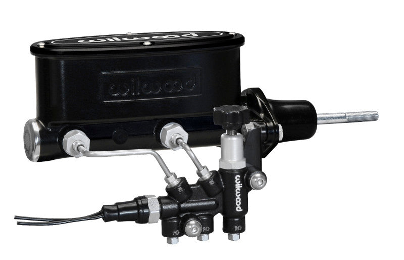 Wilwood HV Tandem M/C Kit w L/H Bracket & Prop Valve - 15/16in Bore Black-W/Pushrod