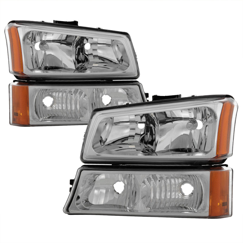 Xtune Chevy Silverado 2500HD 03-06 Crystal Headlights w/ Bumper Lights Chrome HD-JH-CSIL03-AM-C-SET