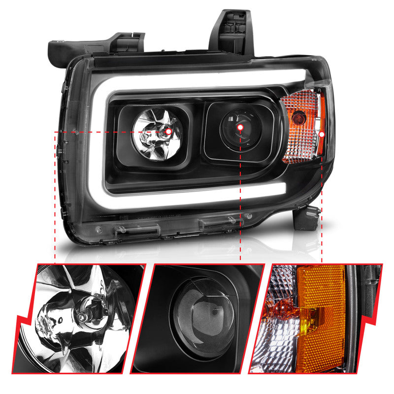 ANZO 2015+ GMC Canyon Projector Headlights w/ Plank Style Design Black w/ Amber