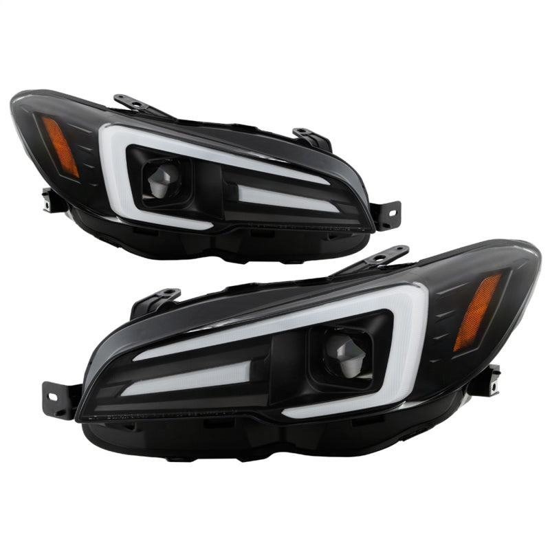 Spyder Subaru Impreza WRX 15-20 black projector headlights for halogen models.