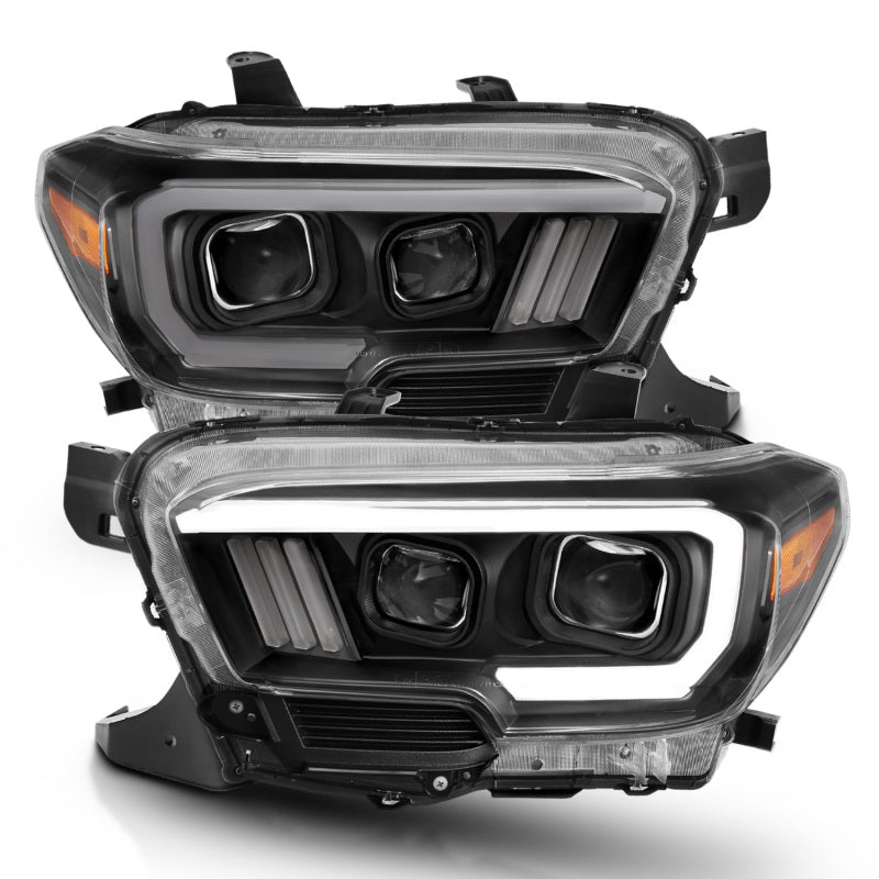 ANZO 2016-2017 Toyota Tacoma Projector Headlights w/ Plank Style Switchback Black w/ Amber