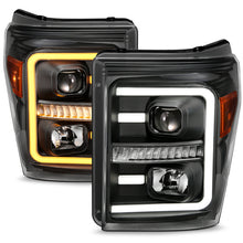 Load image into Gallery viewer, ANZO 2011-2016 Ford F250 Projector Headlights w/ Plank Style Switchback Black w/ Amber