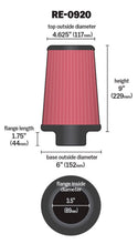 Load image into Gallery viewer, K&amp;N Universal Rubber Filter 3 1/2inch ID FLG / 6inch Base / 4-5/8inch Top / 9inch Height