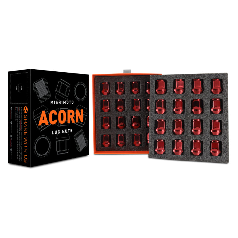 Mishimoto Steel Acorn Lug Nuts M14 x 1.5 - 32pc Set - Red