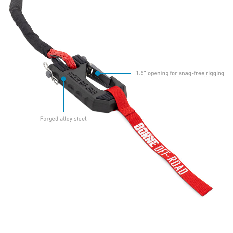 Borne Off-Road Winch Hook - 3/8in Rope - Hand Strap - Red