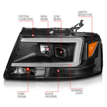 Load image into Gallery viewer, ANZO 2004-2008 Ford  F-150 Projector Headlights w/ Light Bar Black Housing