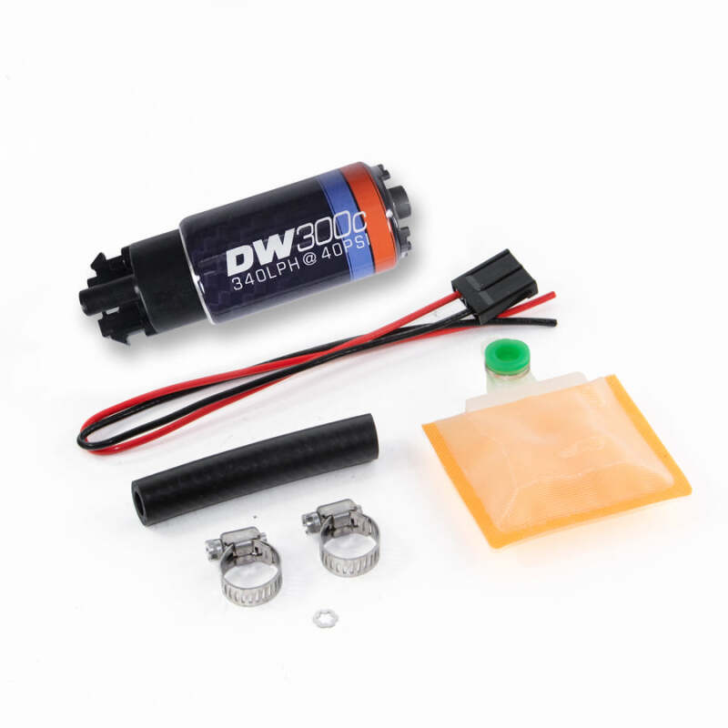 DeatschWerks 340lph DW300C Compact Fuel Pump w/ Universal Install Kit (w/ Mounting Clips)